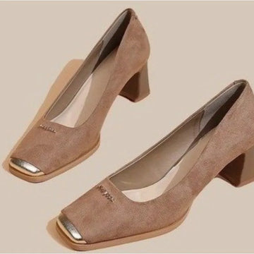 Xajzpa New Style Women's Fashion Leopard Print Buckle Women's Pumps Square Toe Stripper Party Concise Splice Ladies Shoes Zapatos Mujer